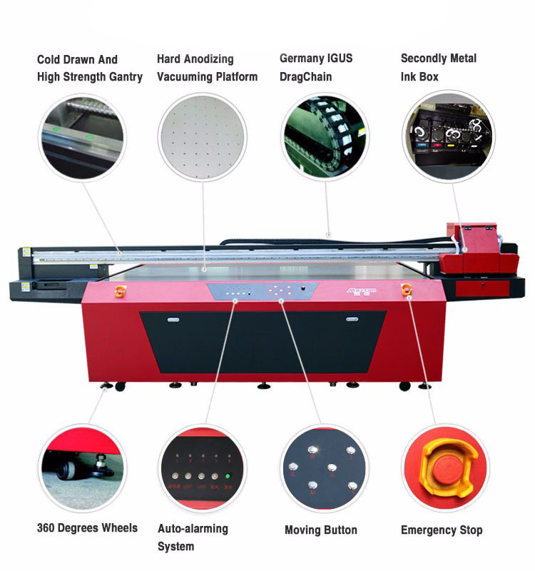 DX5 Micromachine 3D UV Flatbed Printer 2500mm*1300mm Printing Size for Ultraviolet LED Inkjet and Heat Press Paint on Draws