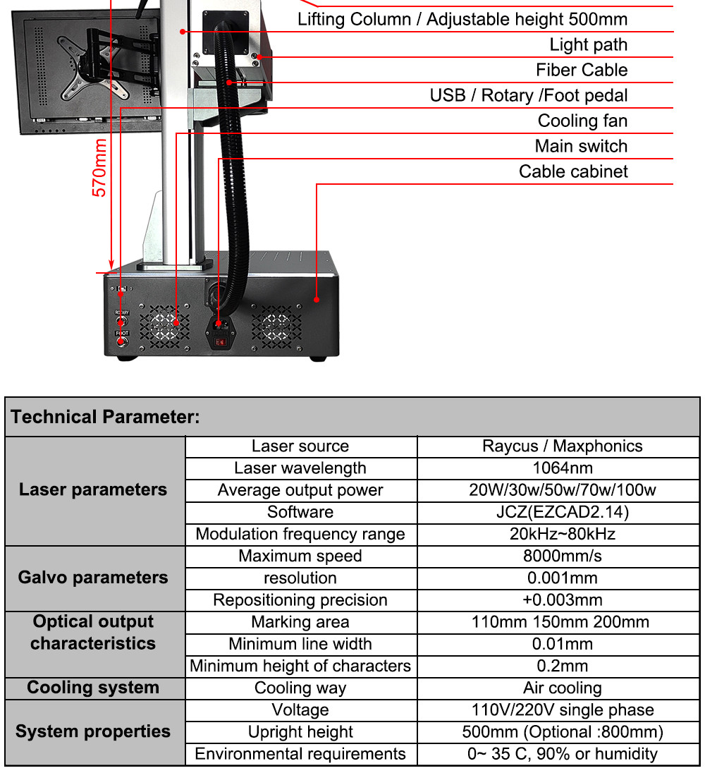 20w 30w 50w Raycus Jpt Laser Engraving Machine For Metal Plastic Leather